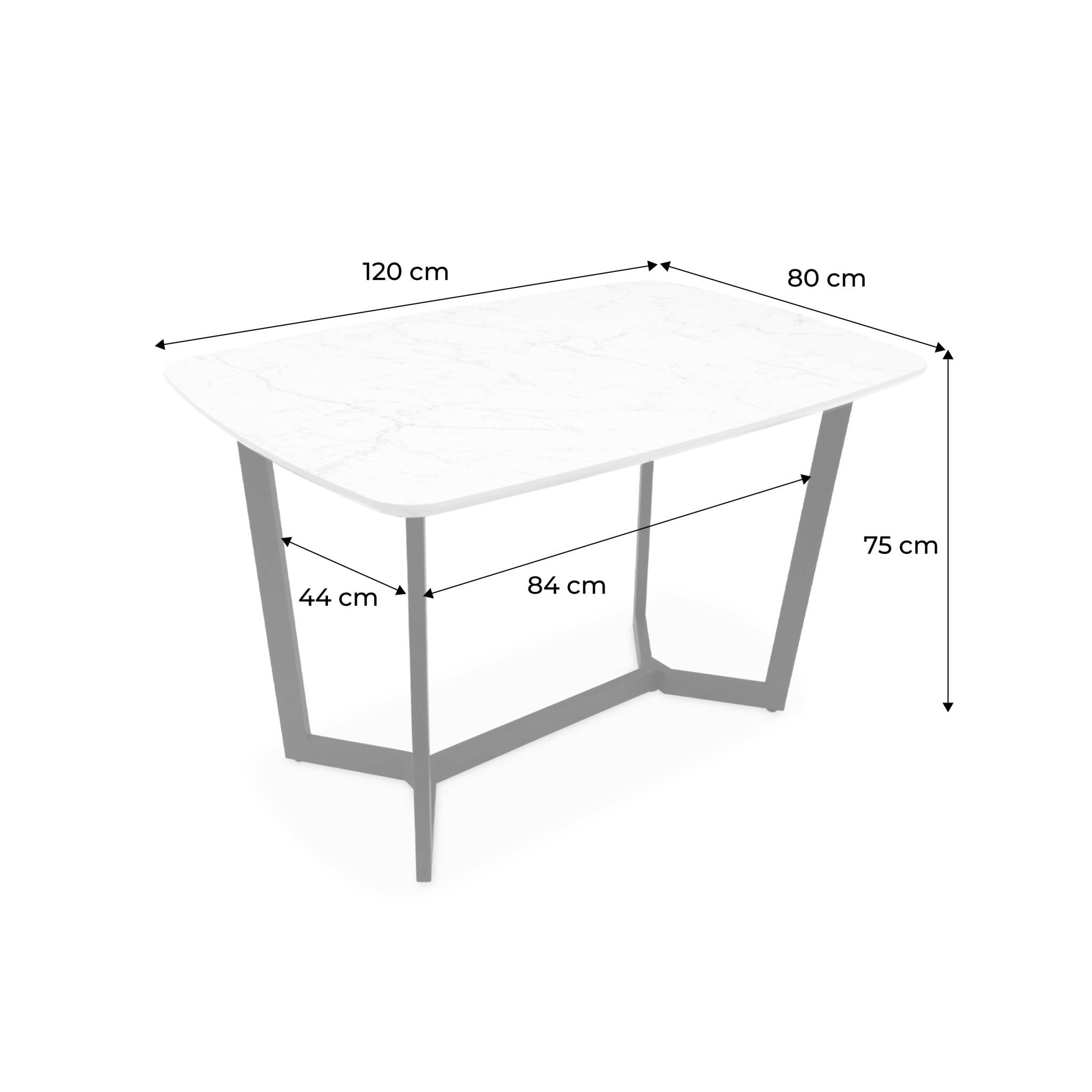 Table à manger 4 à 6 places effet marbre. pieds métal noir. 120cm