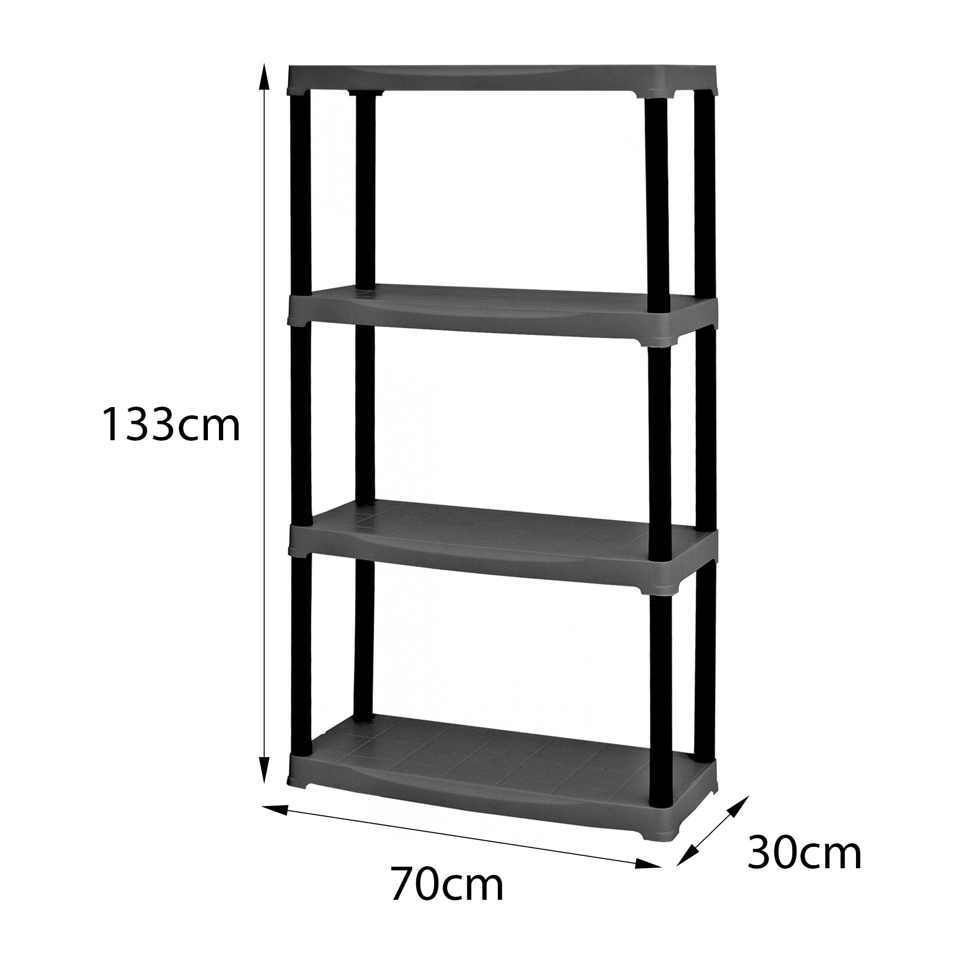 Scaffale a 2 ripiani in polipropilene, Scaffalatura multiuso per interno o esterno, 100% Made in Italy, cm 70x30h133, colore Antracite