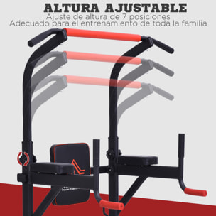 Estación de Musculación Multifuncional Torre de Entrenamiento Ajustable en Altura con Banco Plegable Barra de Dominadas para Fitness 220x98x181-229 cm Negro