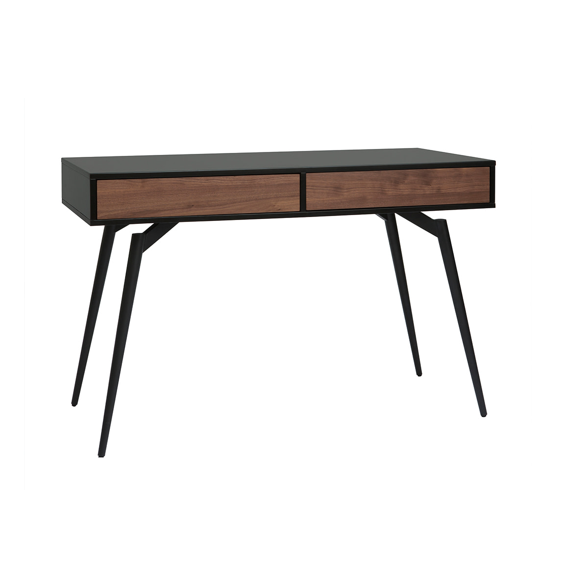 Bureau avec rangements 2 tiroirs design noir mat et bois foncé noyer L120 cm TRIPOLI