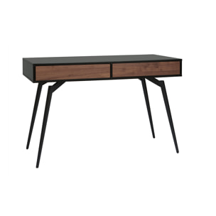 Bureau avec rangements 2 tiroirs design noir mat et bois foncé noyer L120 cm TRIPOLI