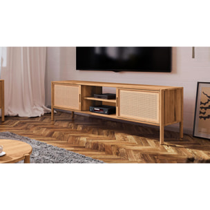 Meuble de télévision hêtre et canage sogno 204x46cm