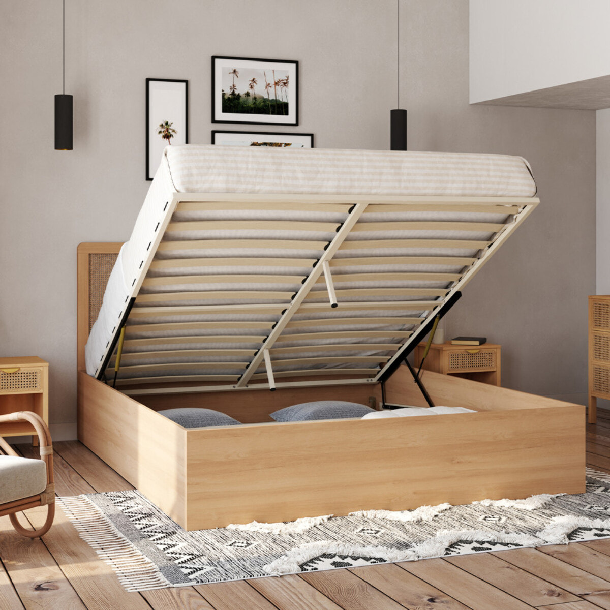 Lit coffre Eve 160x200cm cannage
