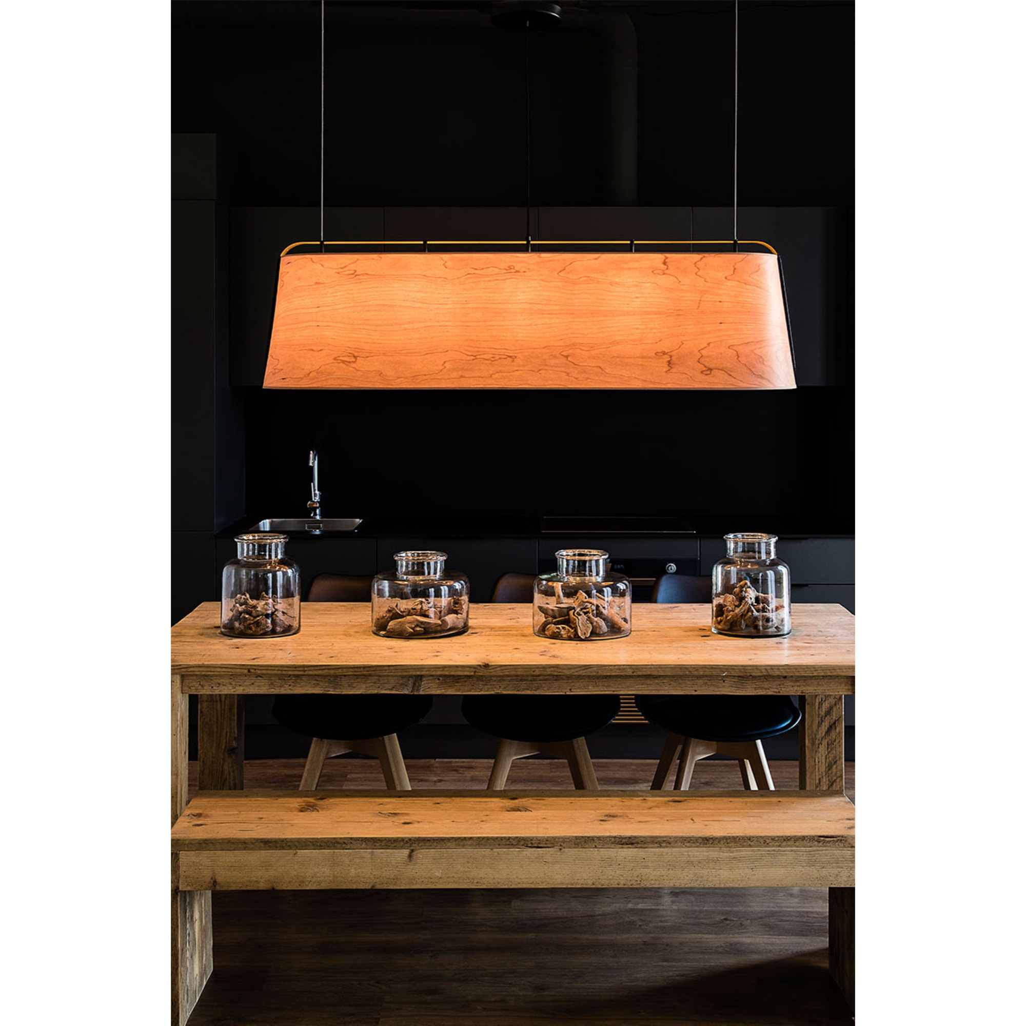 STOOD 5L Lampe suspension noire et bois