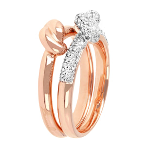 Set di Due Anelli Nodo in Golden Rosé con Cubic Zirconia Placcato Oro Rosa 18k