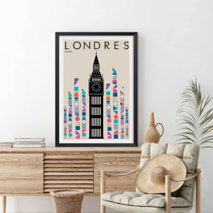 Affiche london big ben retro Affiche + cadre en bois - Noir