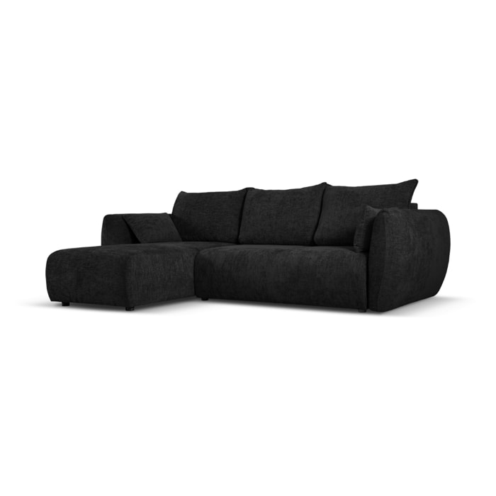 Canapé d'angle gauche convertible avec coffre de rangement "Matera" 4 places en chenille noir