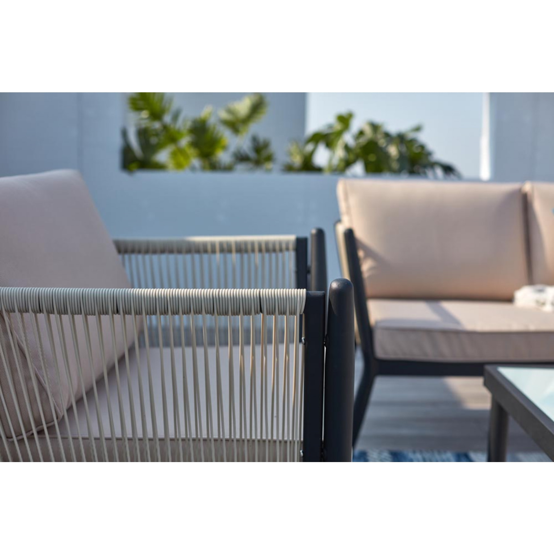 Salon jardin alu et corde écru/noir AMINATA