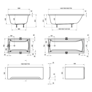 Fusion 150 x 70 cm Baignoire gain de place en acrylique, Blanc (SIKOVR150)