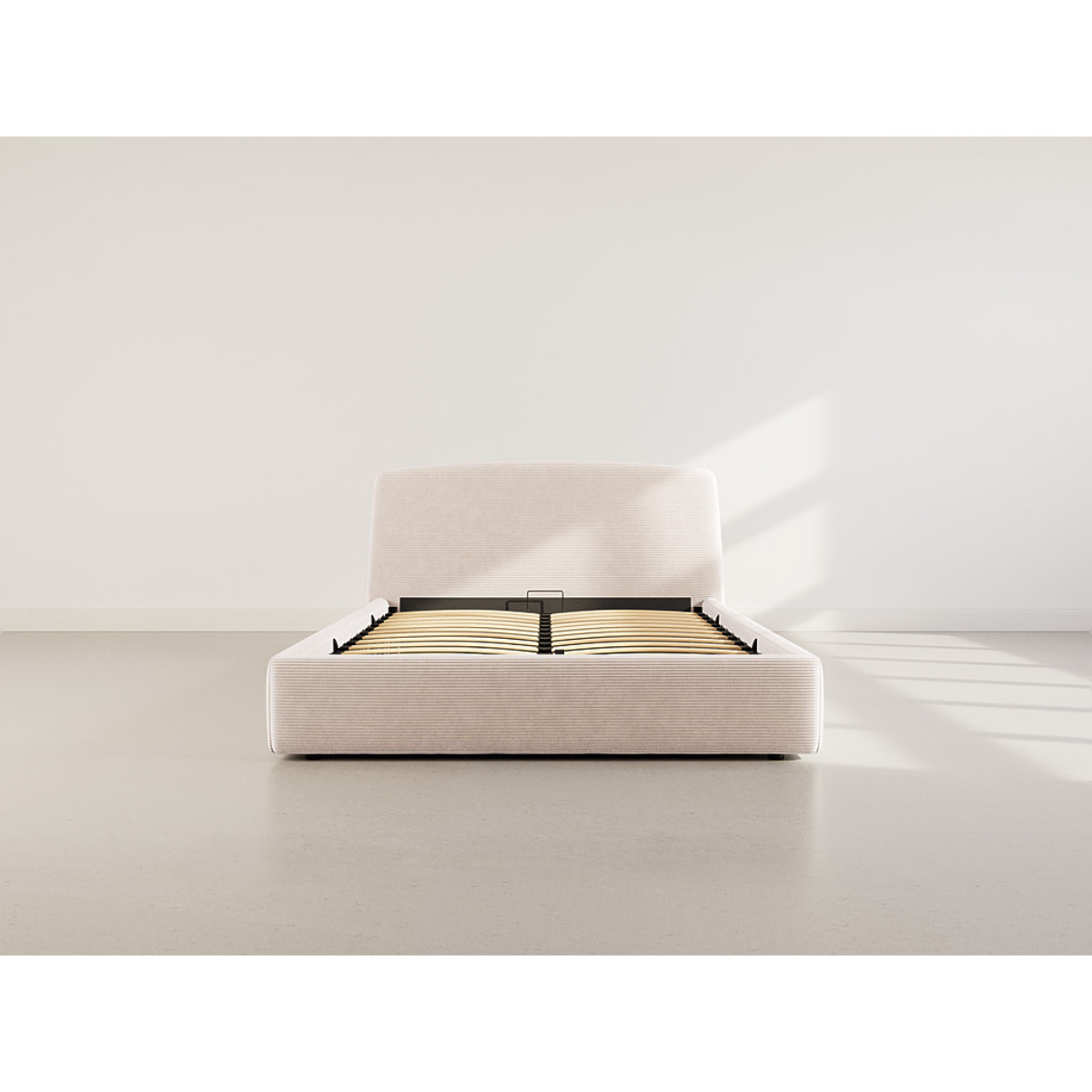 Juliette - lit coffre - 160x200 cm - en velours côtelé - Beige
