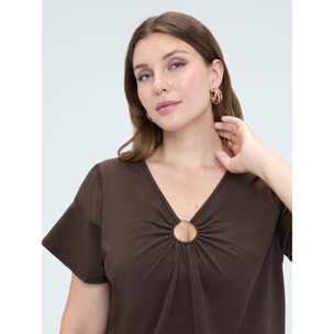 Fiorella Rubino - T-shirt in jersey con anello e drappeggio - Marrone
