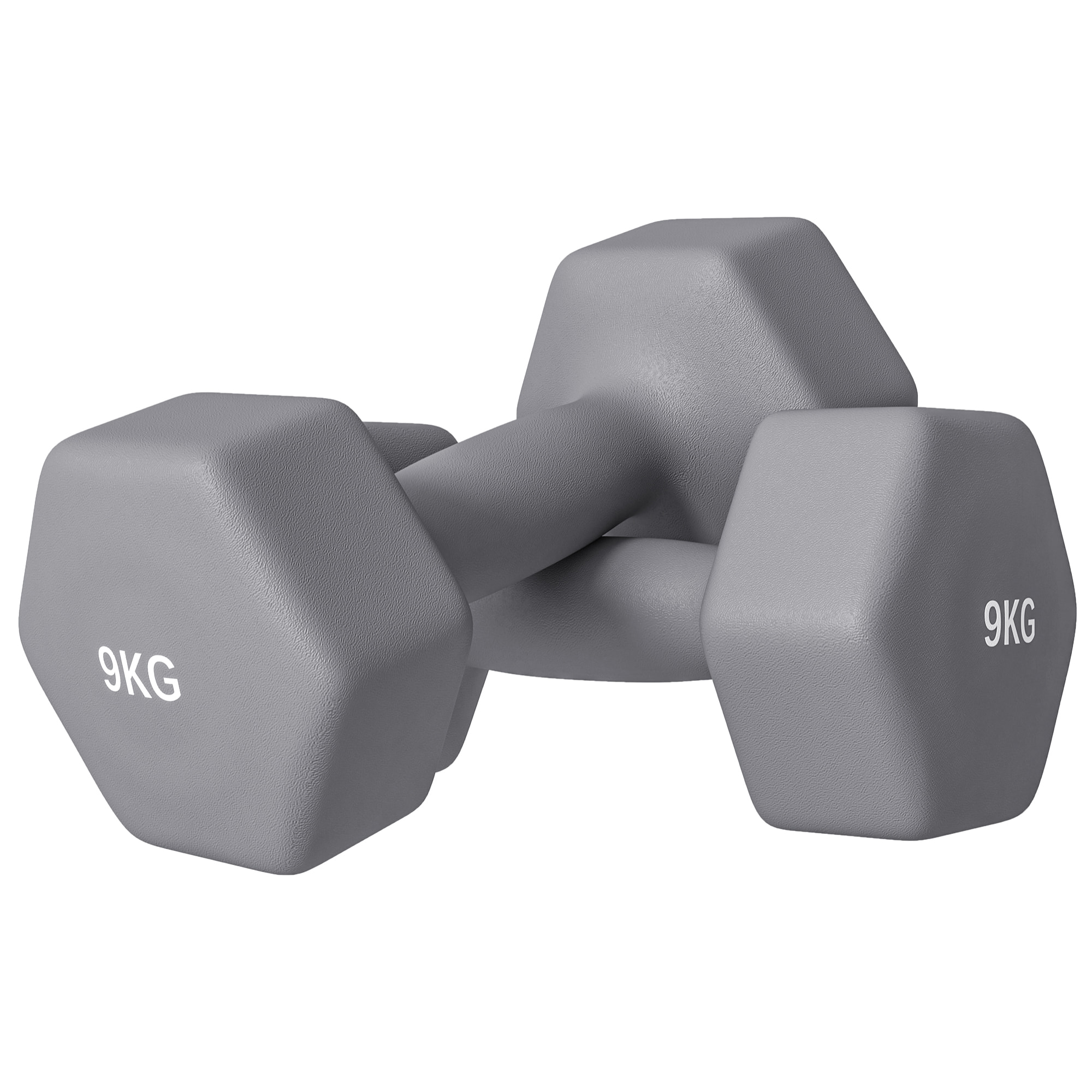 SPORTNOW Set 2 Manubri Esagonali da 9 kg in Metallo e Plastica con Impugnatura Antiscivolo, 25x11x11cm, Grigio