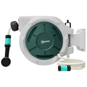 Dévidoir mural enrouleur automatique pivotant 180° tuyau 30 + 2 m avec lance arrosage 7 modes support mural intégré gris clair vert