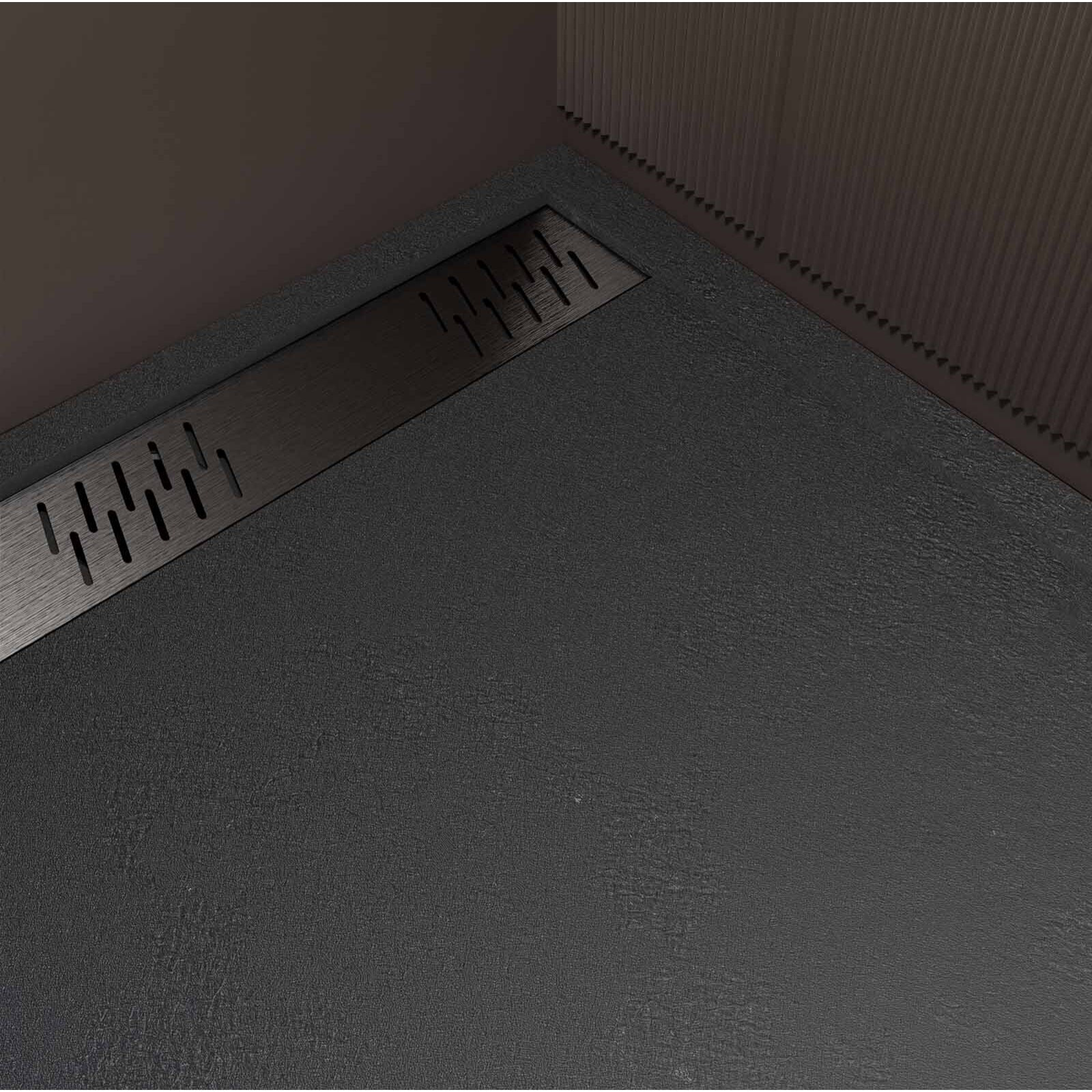 Receveur de douche en résine noir 90x120x3 cm effet pierre granit + grille linéaire gun metal