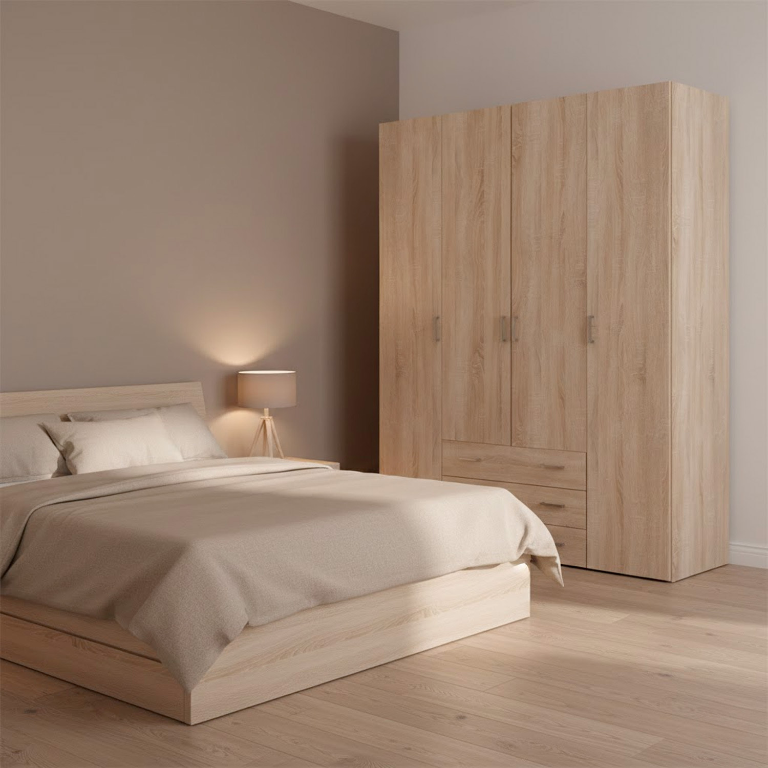 Armadio Guardaroba Con 4 Ante E 3 Cassetti Design Moderno Ampio Vano Con Barra Appendiabiti e Ripiani Salvaspazio Abiti 154 x 49.5 x 200.4 Cm Rovere