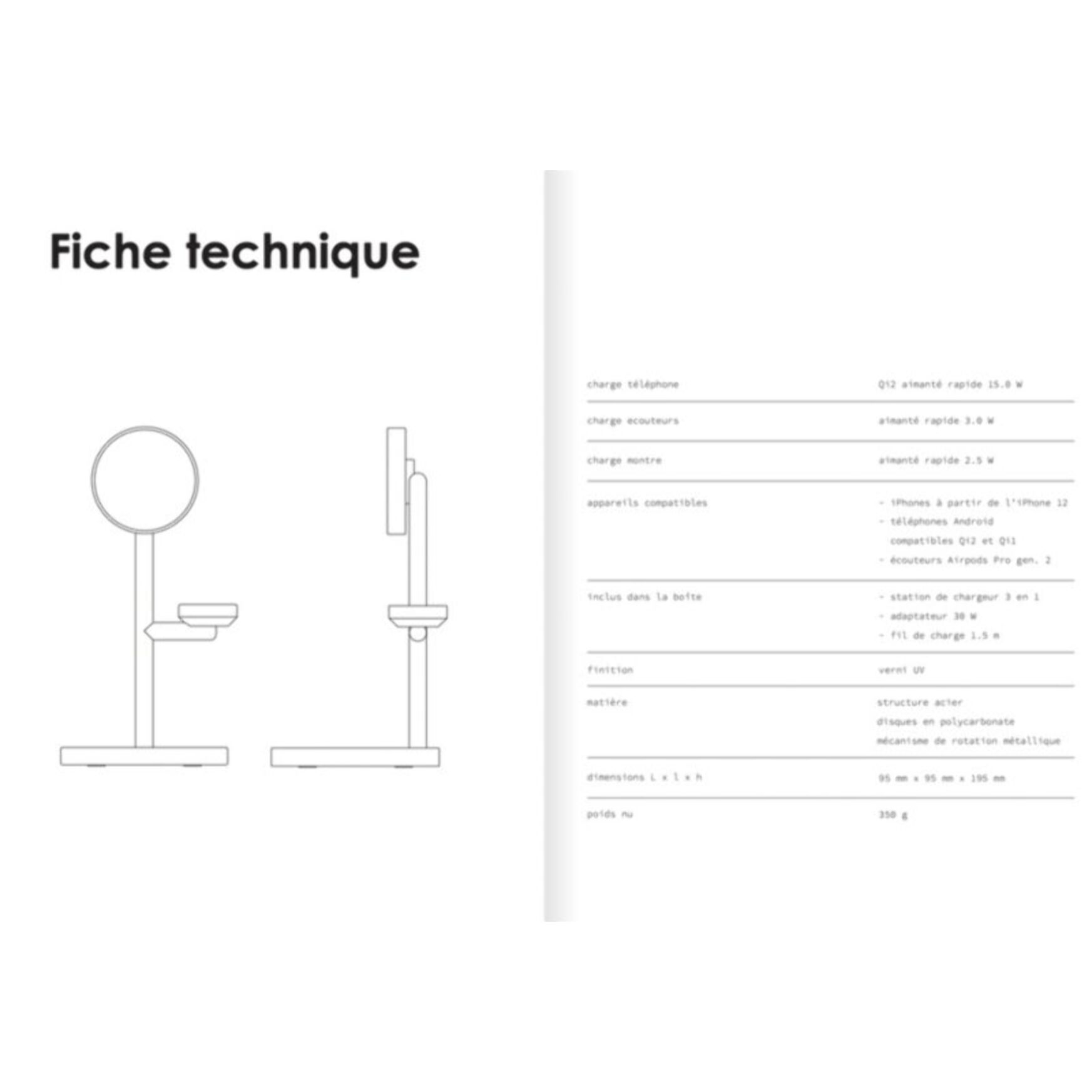 Chargeur CASYX 3 en 1  Charge rapide Qi2 rouge