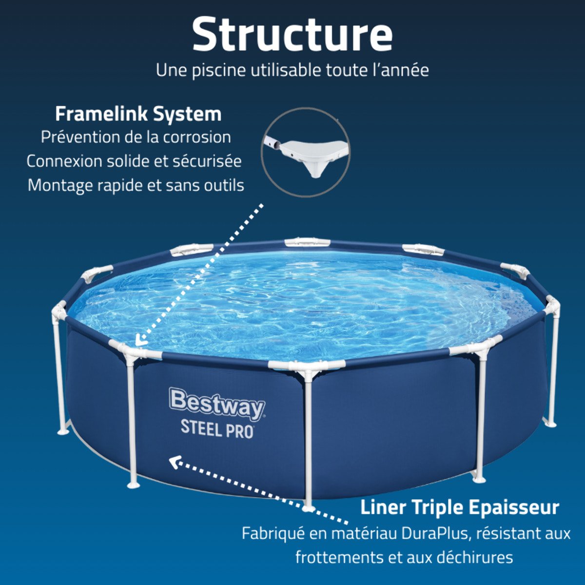 Bestway Piscine hors sol tubulaire ronde Bestway Steel Pro 305 x 76 cm bleu