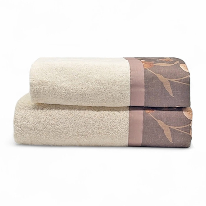 Set Spugna GIGLIOLA 2 Pezzi: Viso+Ospite - Beige - 450 gr/m² - Puro Cotone