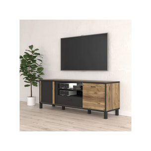 Meuble TV en bois effet chêne et noir L155cm - YAL