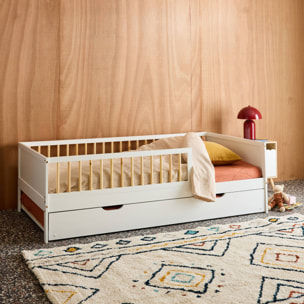 Lit gigogne enfant 90 x 190 cm pin naturel  avec sommier à lattes et tiroir ELIO