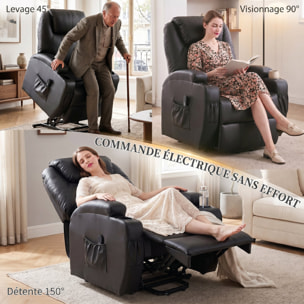 Fauteuil releveur électrique inclinable repose-pied relevable télécommande noir