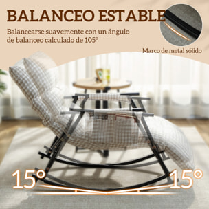 Silla Mecedora con Respaldo y Reposapiés Ajustables, Mecedora Sillón Balancín 105°, Tapizada en Lino, con Bolsillo Lateral y Marco de Metal, Carga 120 kg, para Dormitorio, Salón, Gris y Blanco