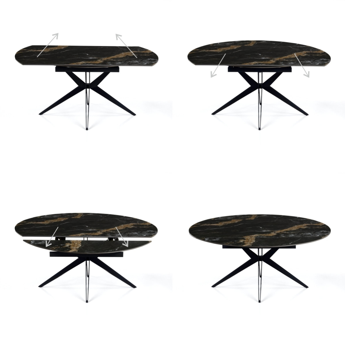 Table à manger extensible Tomasucci FACT, en céramique, marbre noir, gris, 160 x 90-125-160 cm