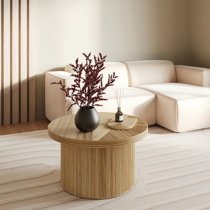 Table basse ronde D80 cm en rotin naturel - Hélène