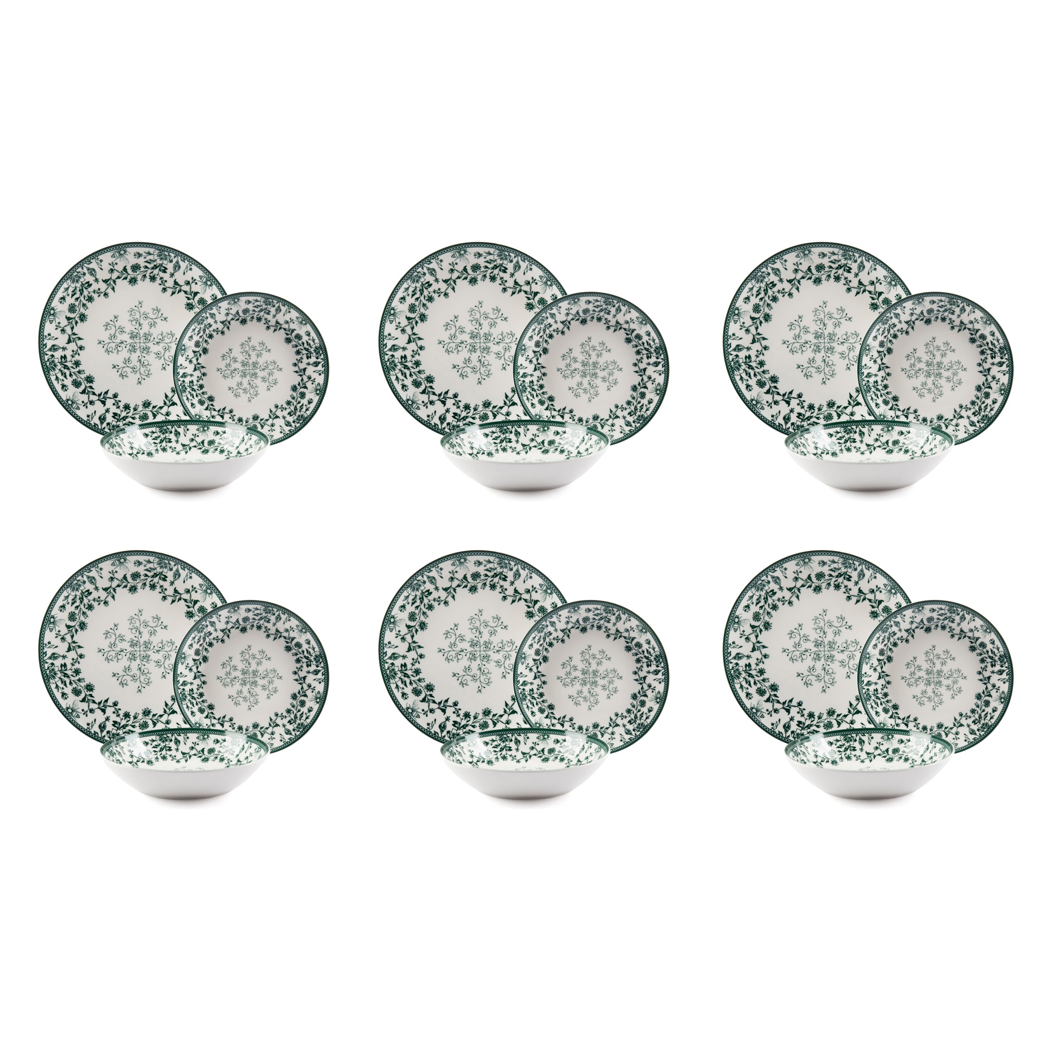 Service 18 Assiettes Excelsa – Giardino Segreto, Porcelaine Verte