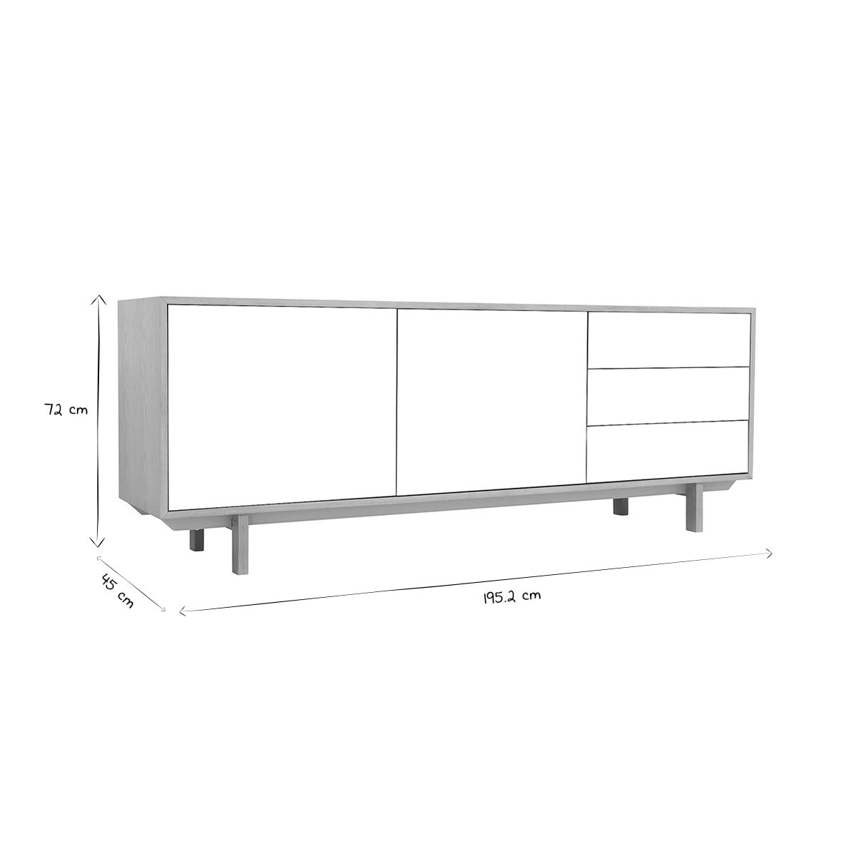 Buffet scandinave bois et blanc 2 portes 3 tiroirs L195cm SID