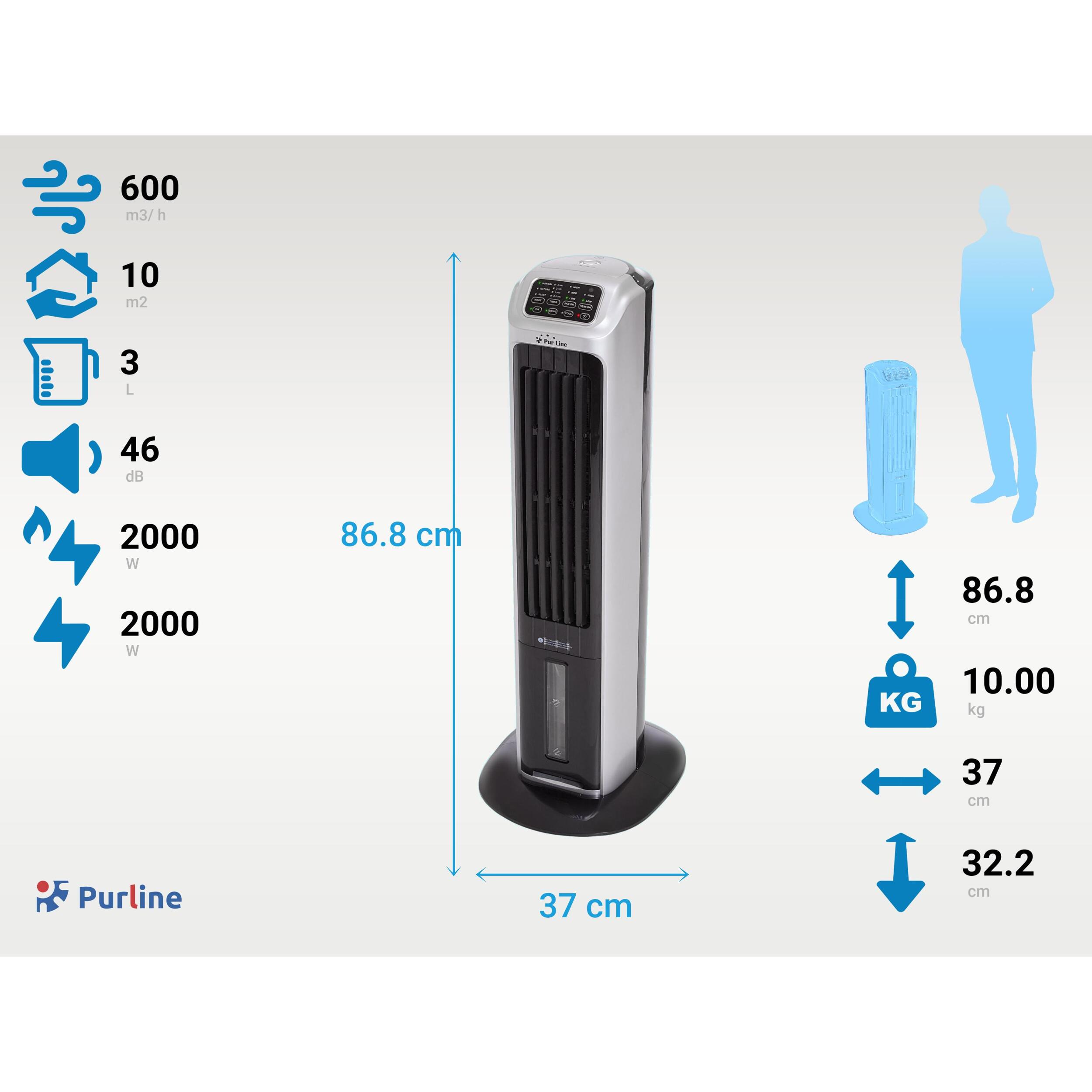 Climatizador evaporativo de bajo consumo con calefactor e ionizador RAFY 82 PURLINE