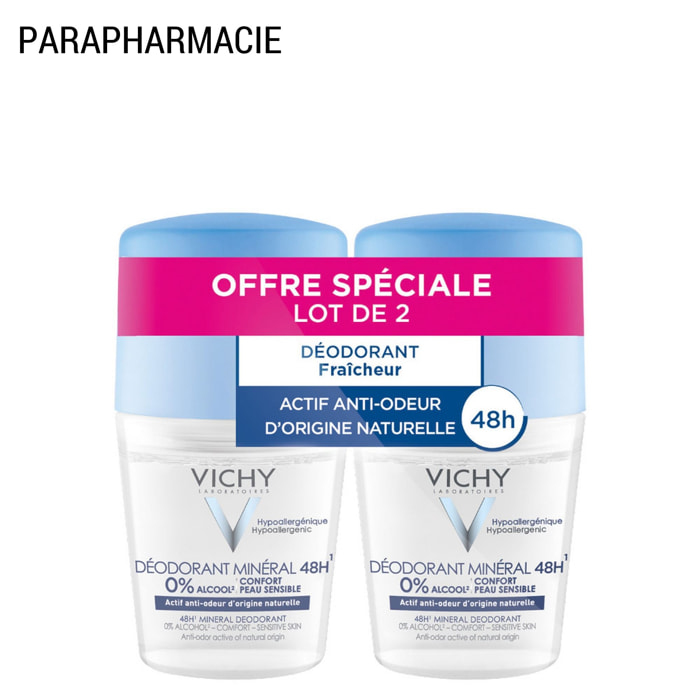 Déodorant Minéral Anti-Odeur 48H  - Roll-On 2x50 ml