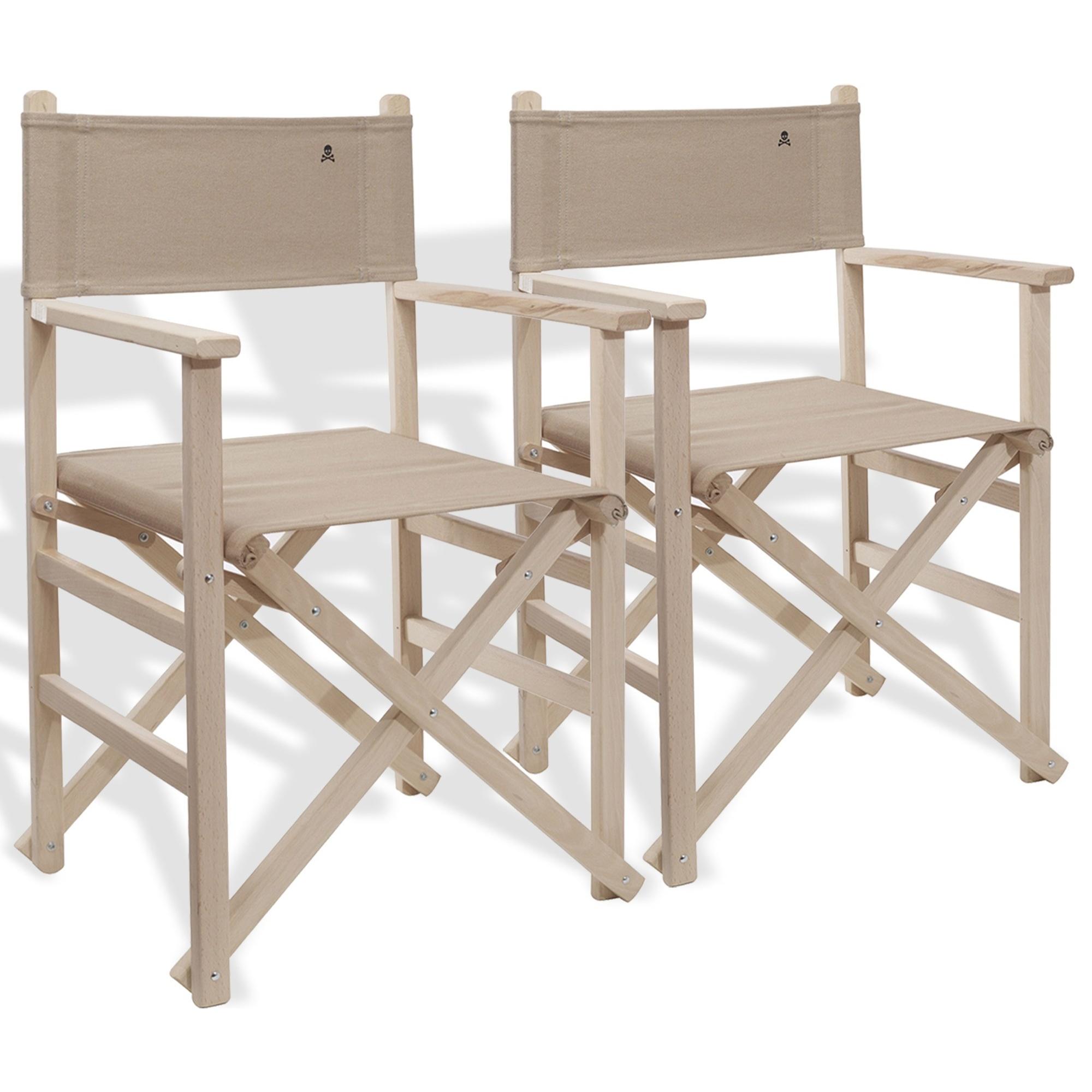 Set de 4 sillones director plegables estructura sin barniz y lona color piedra