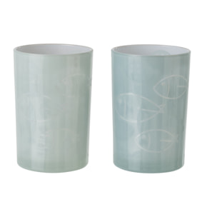 J-Line Photophore Poisson - verre - gris - large - 2 pièces