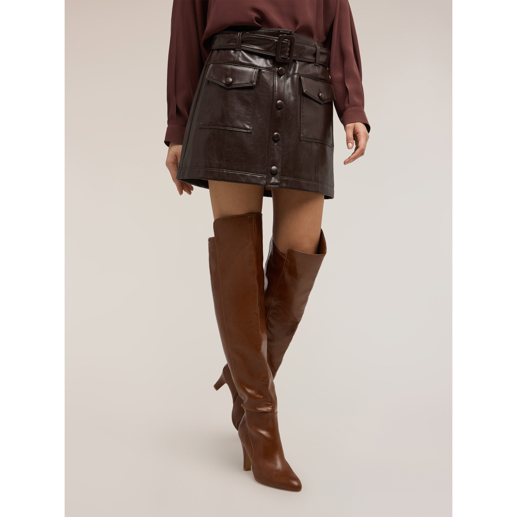 Motivi - Minifalda en tejido revestido - Burgundy