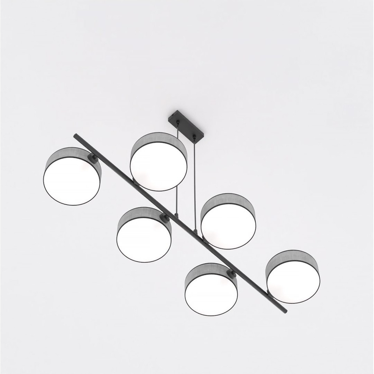 Lampada a sospensione DRUMZ 6 in acciaio nero e tessuto grigio