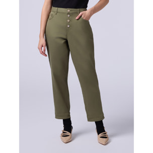 Oltre - Pantaloni boyslim in cotone/lyocell - Verde militare