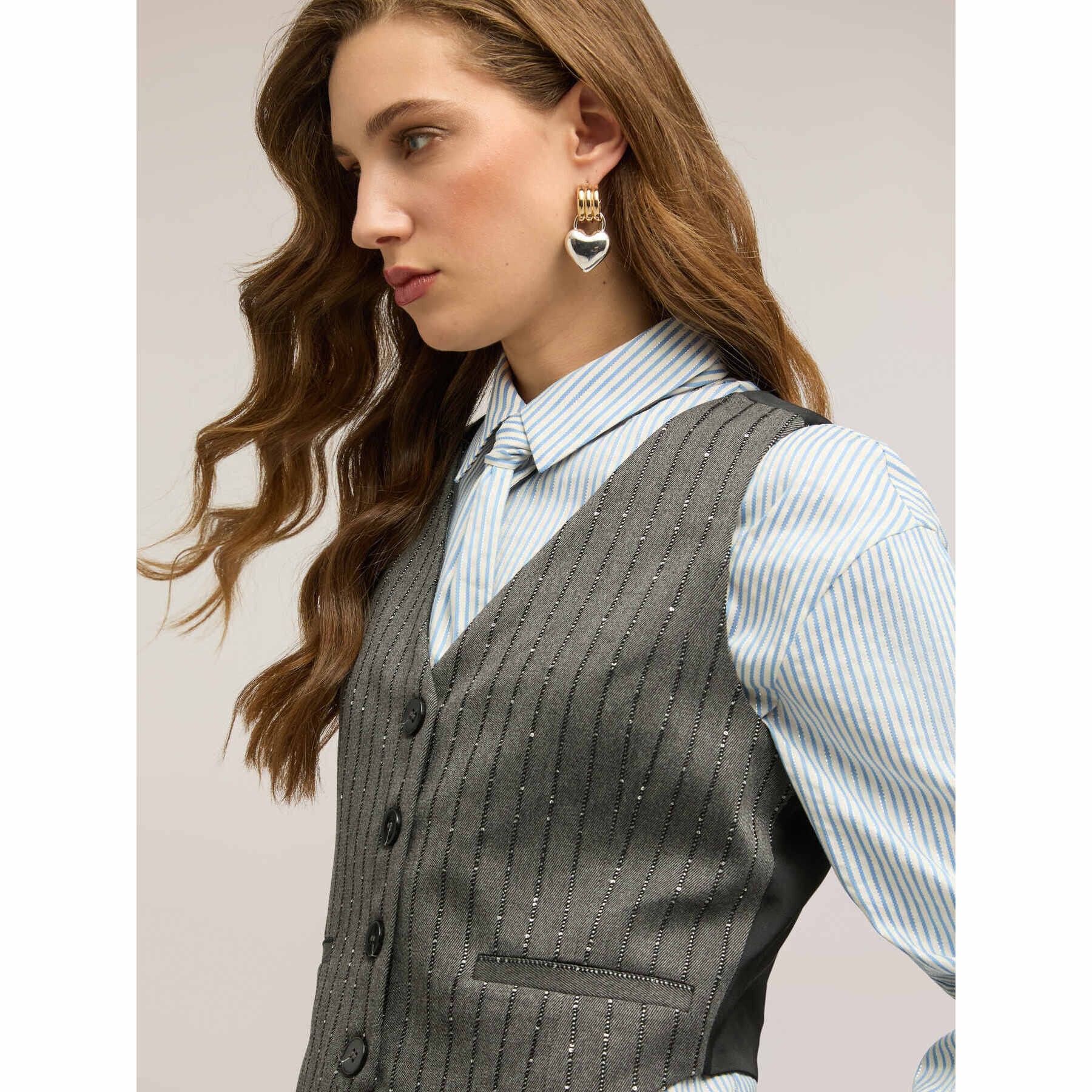 Motivi - Gilet fantasia gessata con paillettes - Grigio