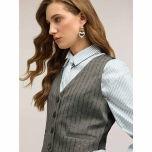 Motivi - Gilet fantasia gessata con paillettes - Grigio