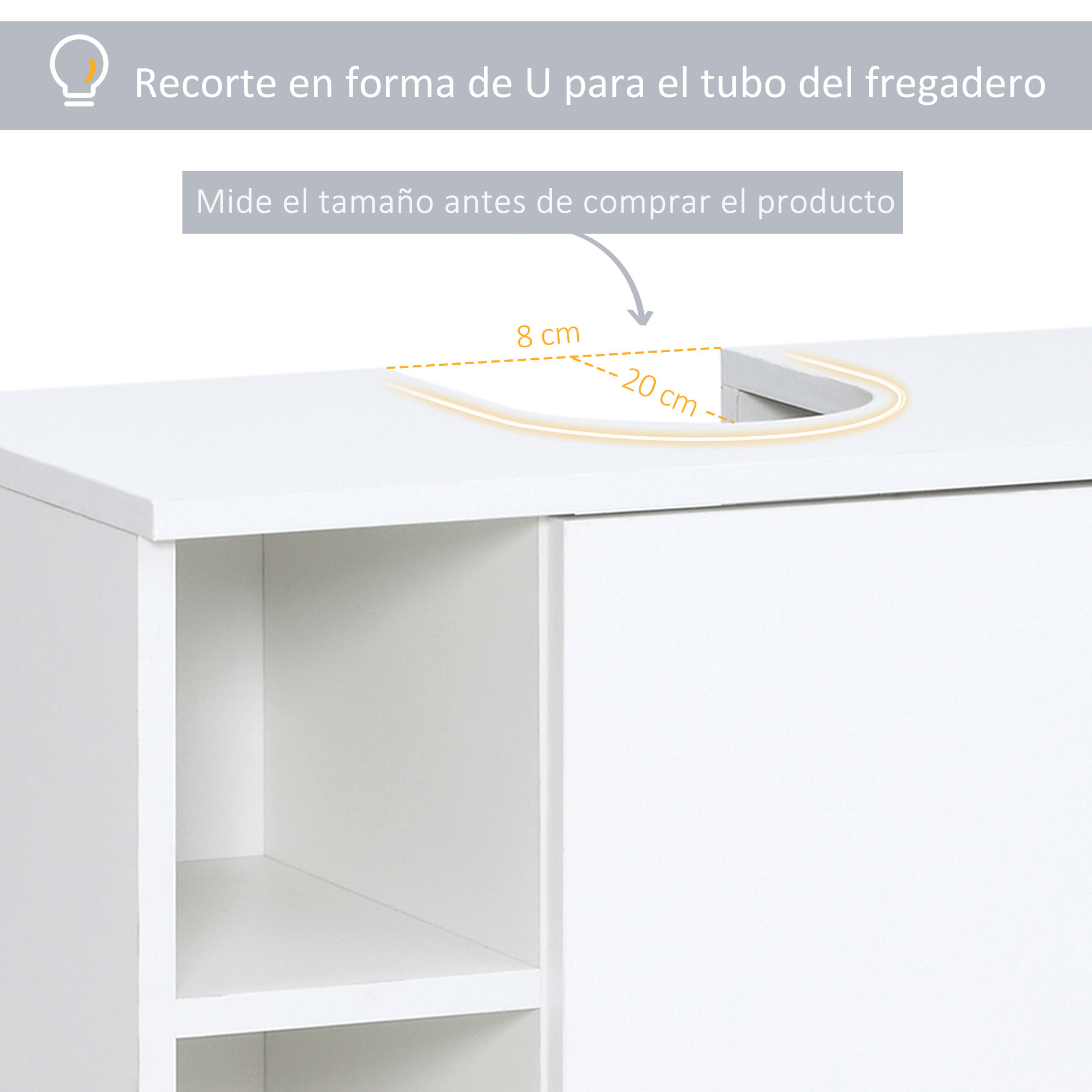 kleankin Mueble para Debajo del Lavabo Armario Baño de Suelo de Madera con 5 Compartimentos Abiertos y 1 Puerta Diseño Compacto Moderno 60x30x68 cm Blanco