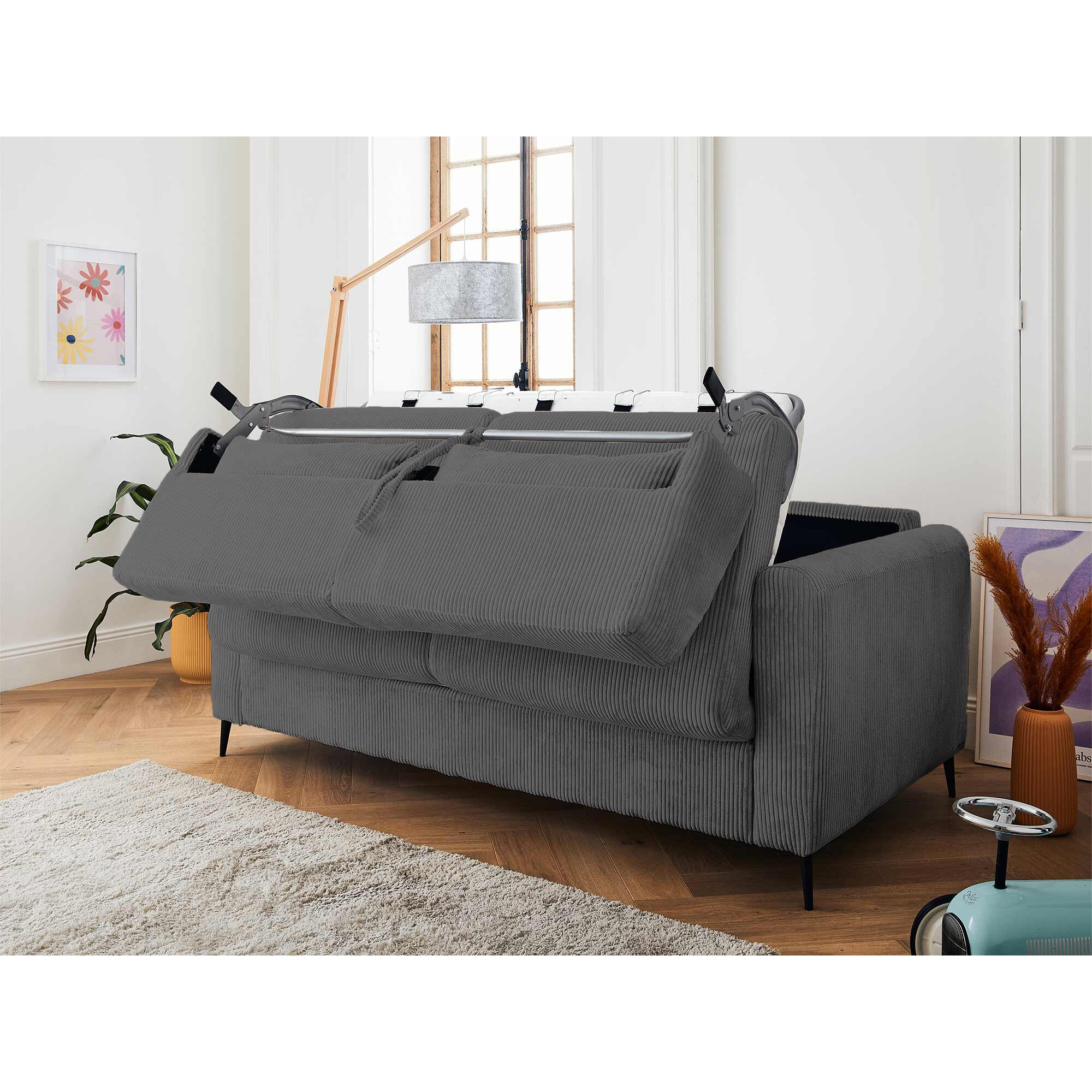 Owen - canapé 3 places convertible express couchage quotidien 140 cm matelas 12 cm en velours côtelé - Gris foncé