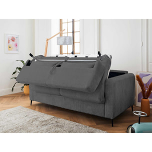 Owen - canapé 3 places convertible express couchage quotidien 140 cm matelas 12 cm en velours côtelé - Gris foncé