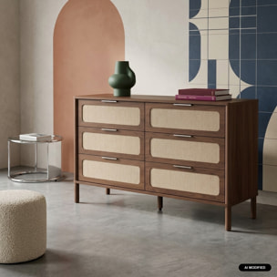 Commode vintage décor bois et cannage 6 tiroirs ETTA