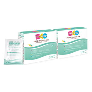 PEDIAKID - Probiotiques-10M - Rééquilibre la flore intestinale - Apporte 10 milliards de ferments lactiques - Soutient l'immunité - Dès 6 mois - Etui de 10 sachets - Lot de 2
