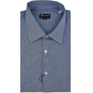 Camicia Uomo 1 Bottone Italiano Slim Popeline Quadro Piccolo Blu\Bianco