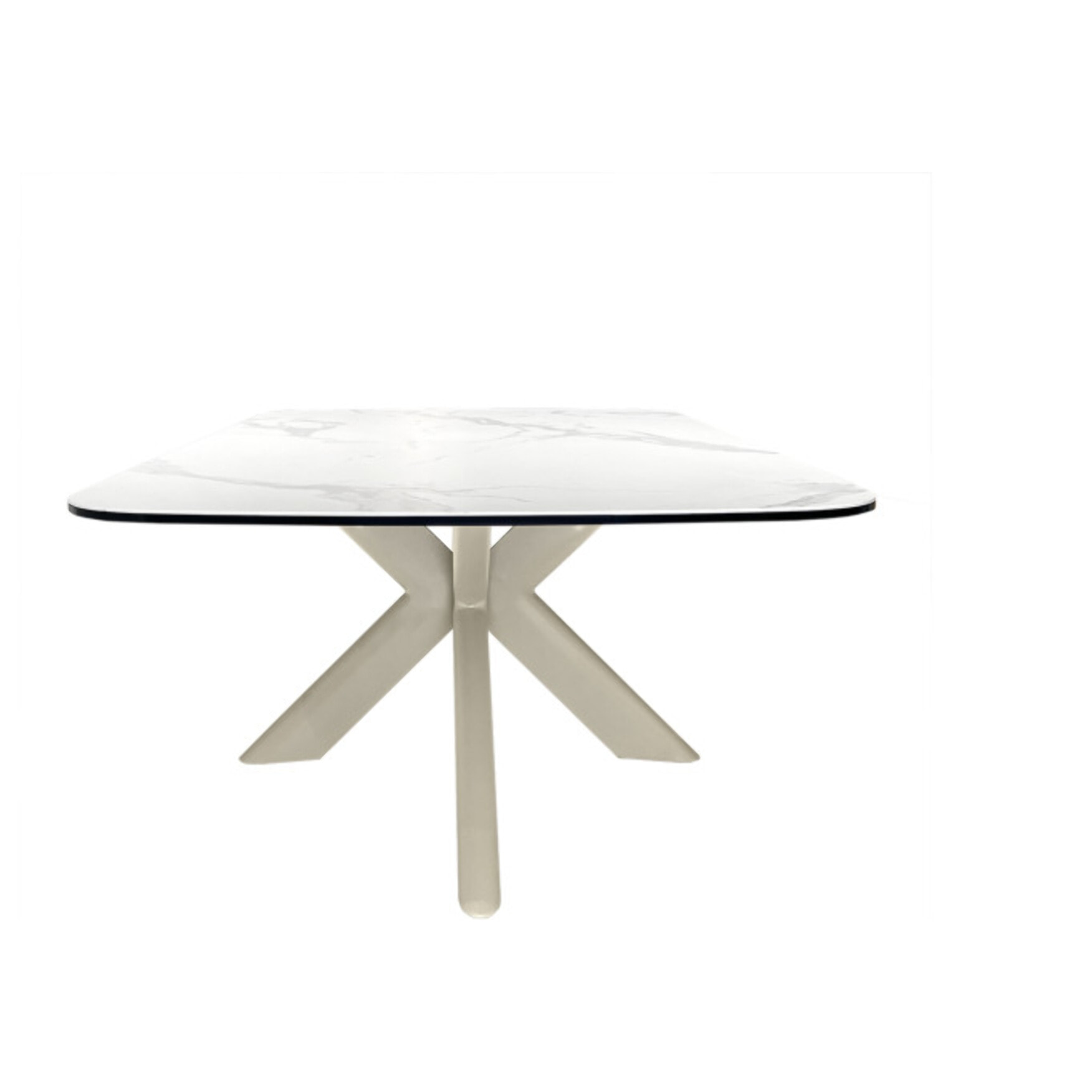 Table basse 130 cm en céramique blanc pied croix métal beige - LOTUS
