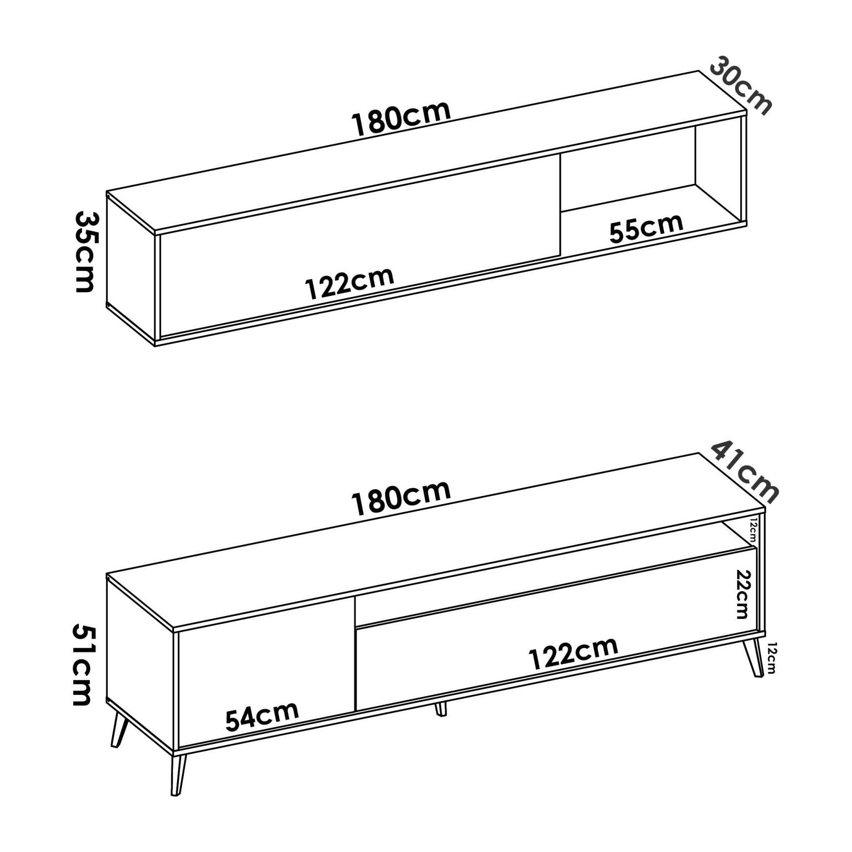 Mobile porta TV Tambo, Set da soggiorno porta TV, Mobile salotto multiuso, 180x41h180 cm, Antracite e Rovere Nodi