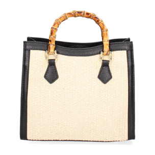 Borsa a mano da donna - Modello Aella - Paglia e Vera Pelle - 25.0 x 27.0 x 9.0 cm