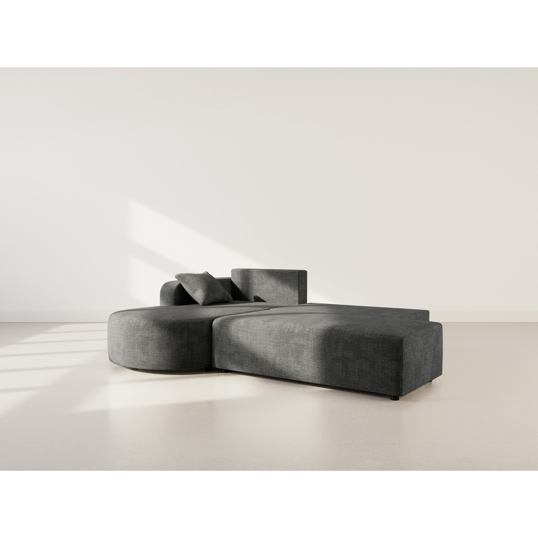 Miro - Canapé d'angle gauche 4 places convertible avec coffre en velours texturé - Gris Anthracite