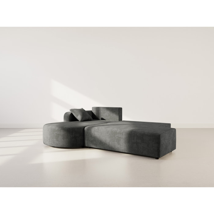 Miro - Canapé d'angle gauche 4 places convertible avec coffre en velours texturé - Gris Anthracite